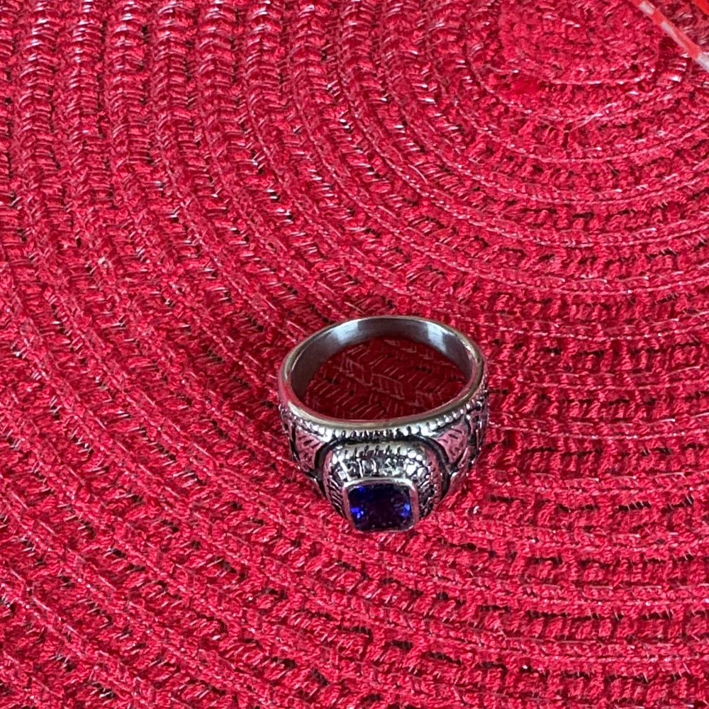 Silver color Men's Ring with Blue Stone